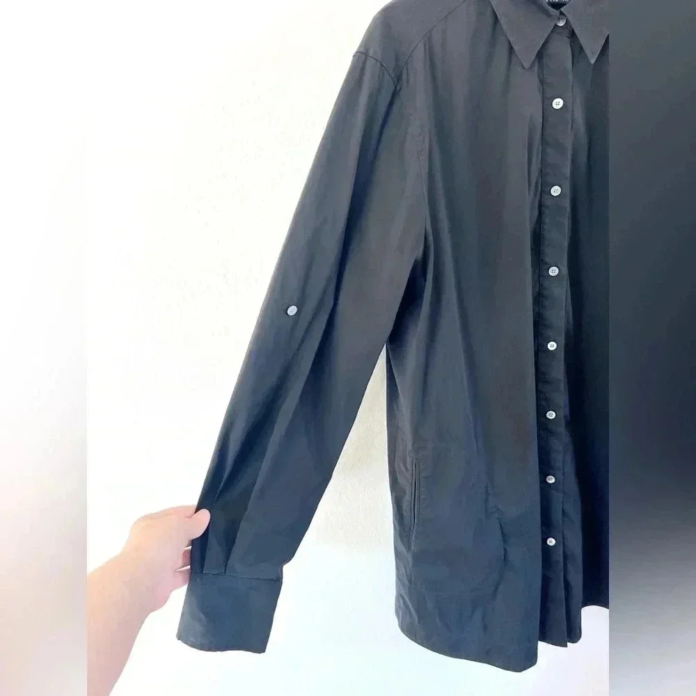 Layfayette 148 New York Black Long Sleeve Roll Tab Shirtdress/Tunic Top Size 16 - Picture 2 of 12